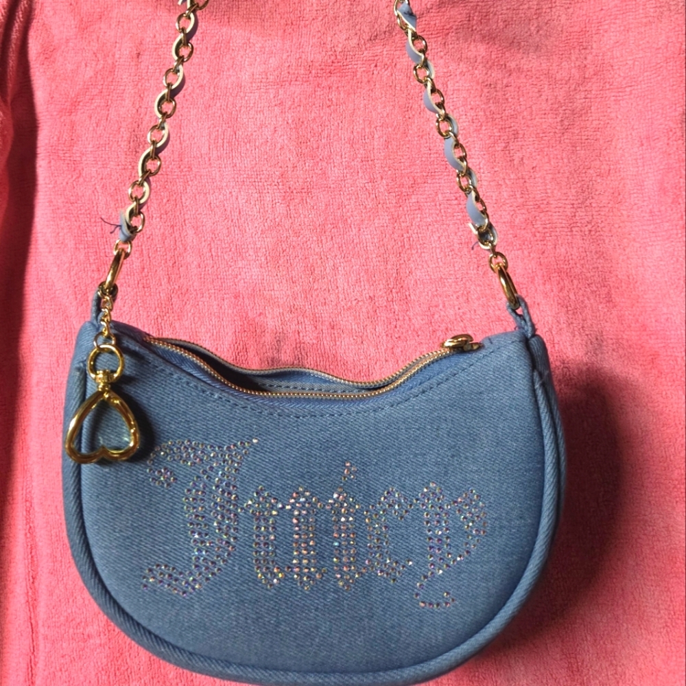 Juicy Couture Blue and Gold Chain Strap Shoulder Bag